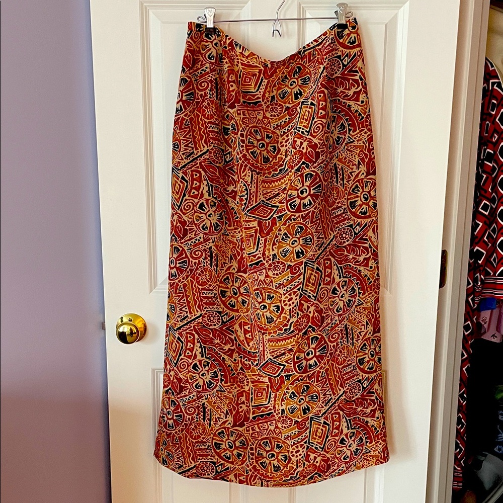 Amanda Smith Vibrant Red and Orange Silk Maxi Skirt